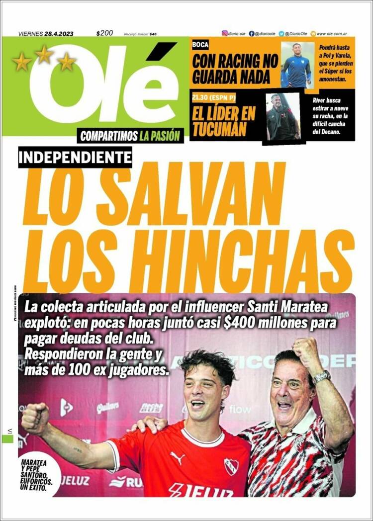 Portada de Olé (Argentina)