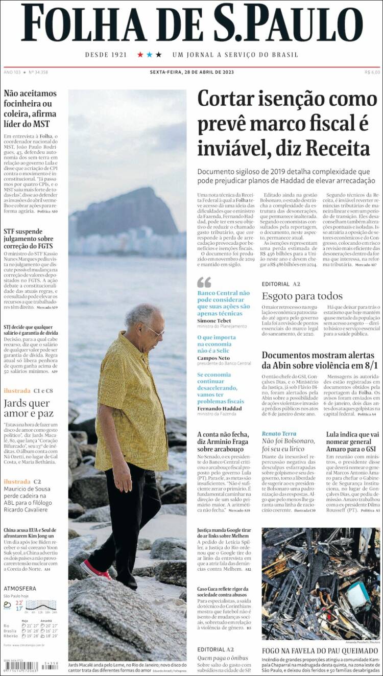 Portada de Folha de São Paulo (Brasil)