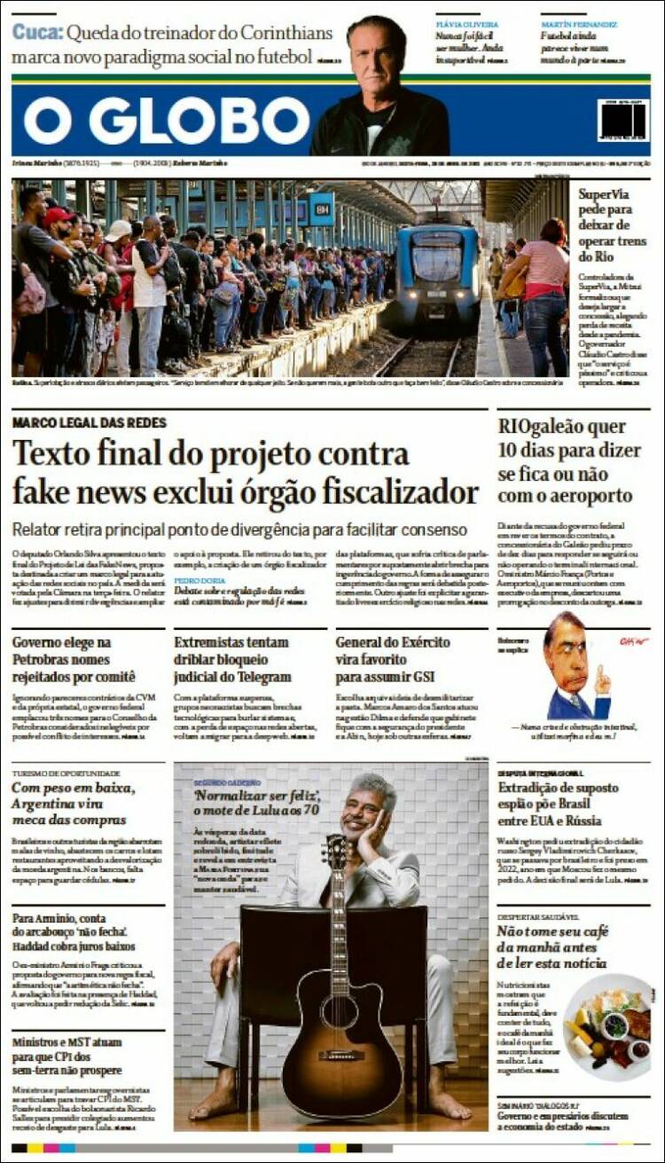 Portada de O Globo (Brasil)