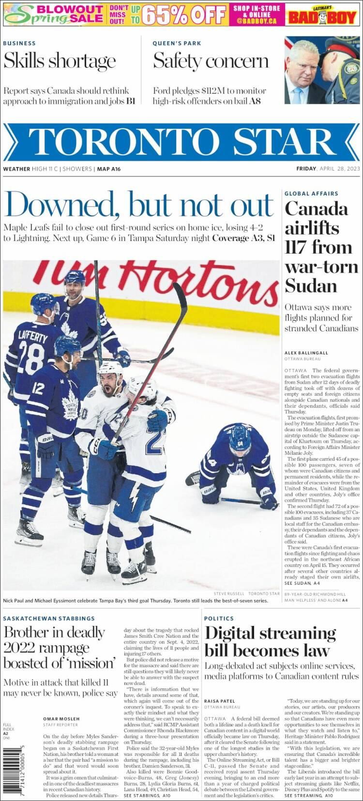 Portada de The Toronto Star (Canadá)