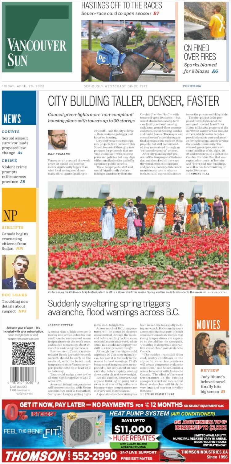 Portada de The Vancouver Sun (Canadá)