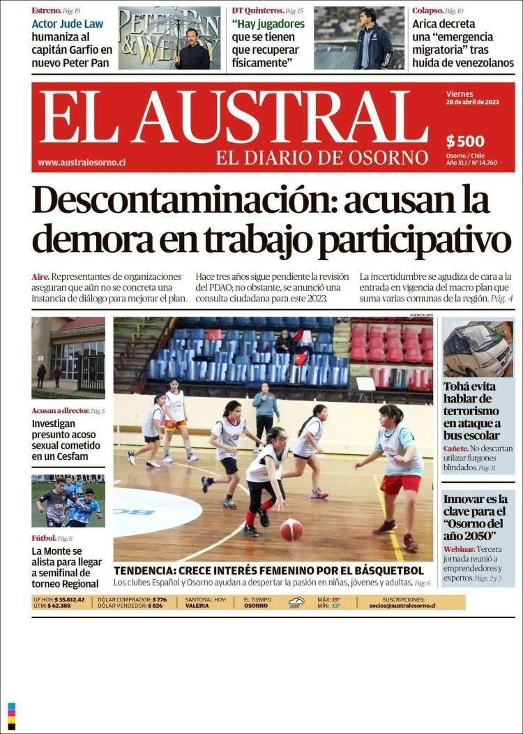 Portada de El Austral de Osorno (Chile)