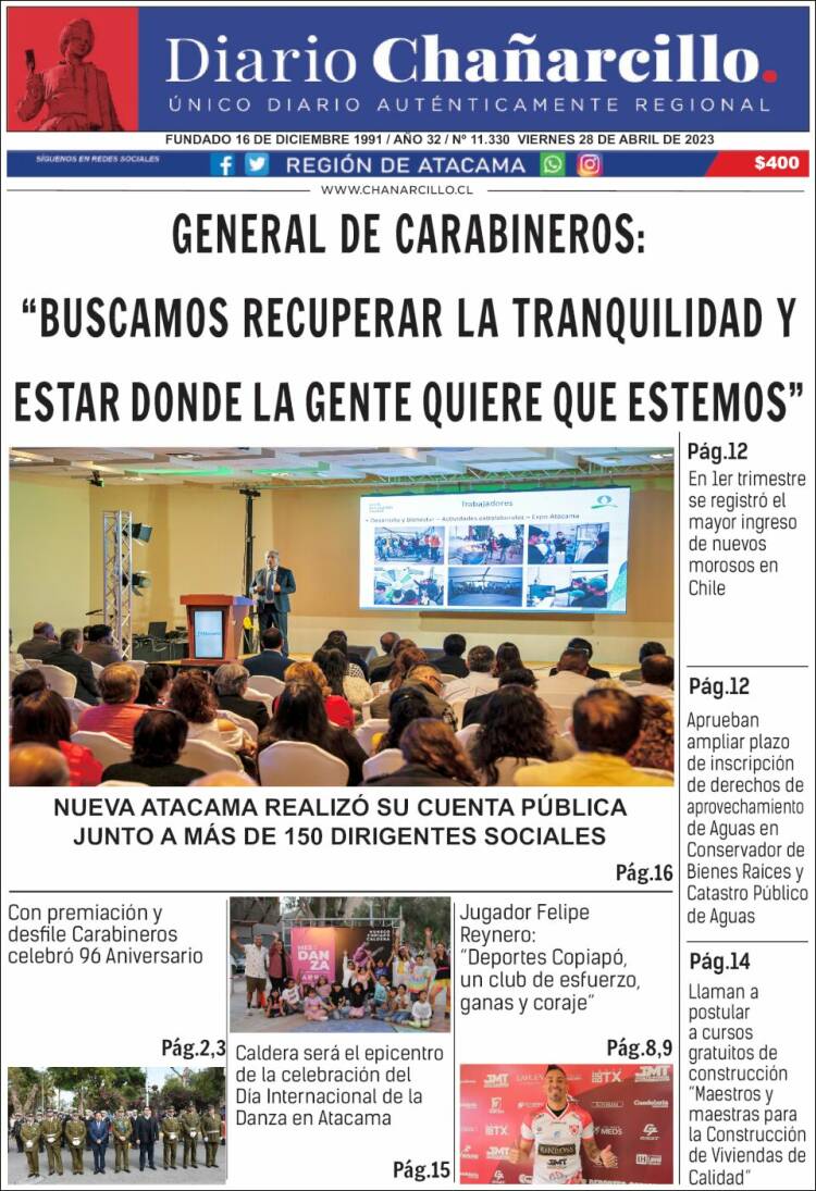 Portada de Diario Chañarcillo (Chile)