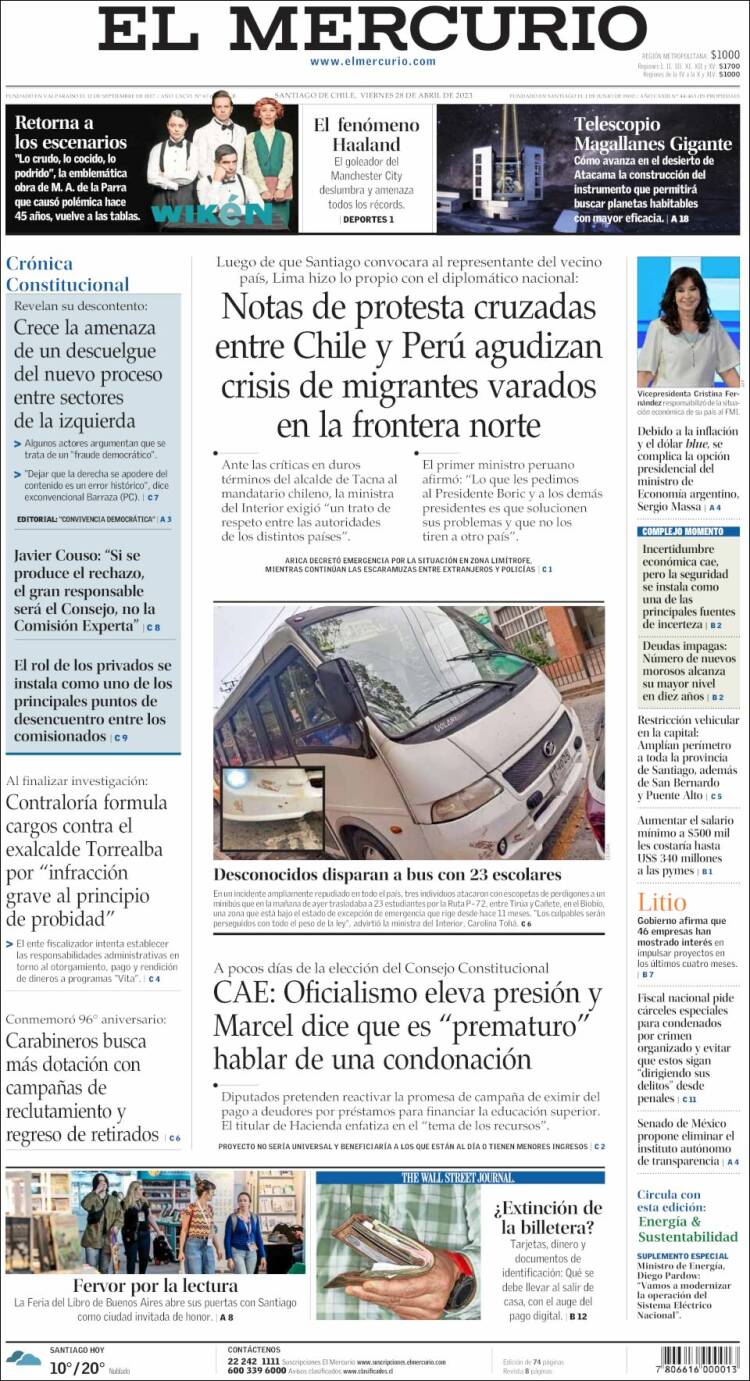 Portada de El Mercurio (Chile)