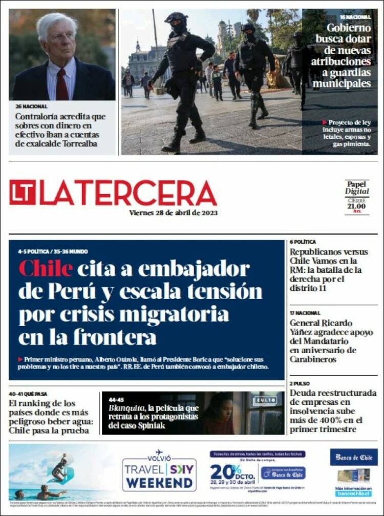 Portada de La Tercera (Chile)