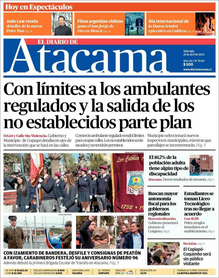 Portada de Diario de Atacama (Chile)