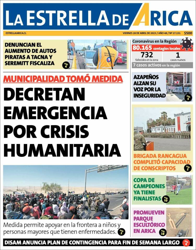 Portada de La Estrella de Arica (Chile)