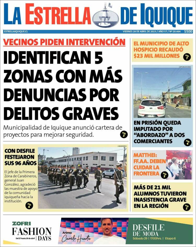 Portada de La Estrella de Iquique (Chile)