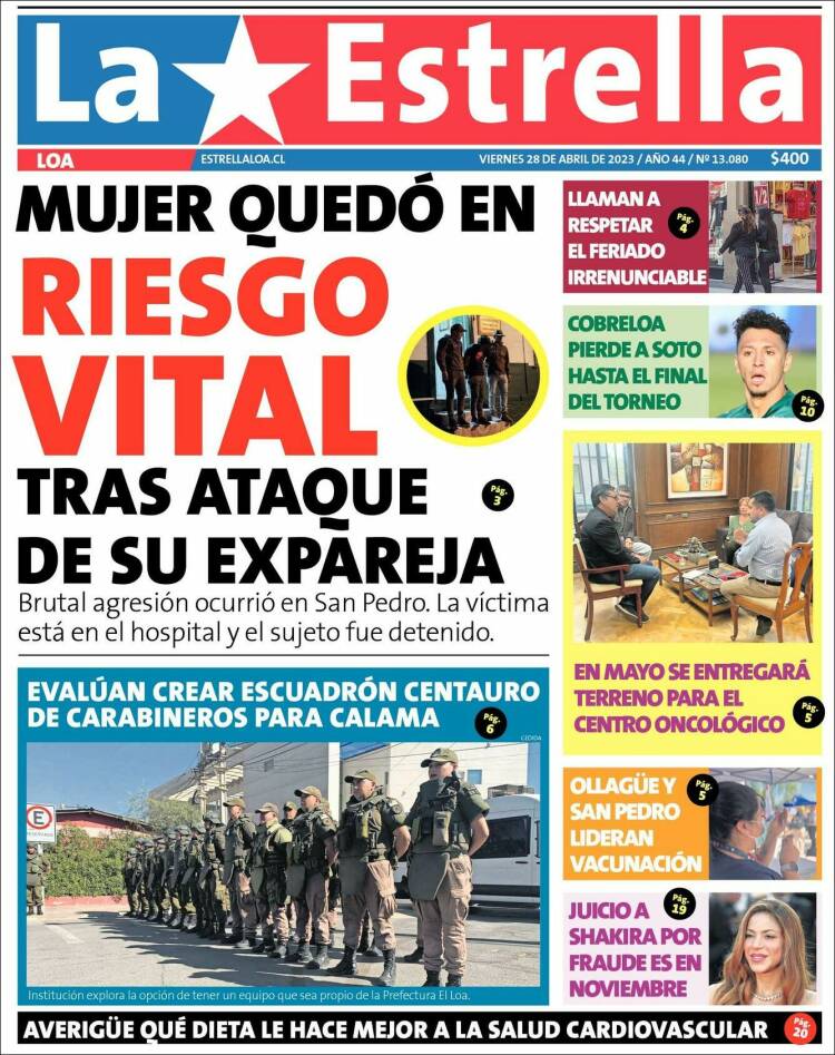 Portada de La Estrella de Loa (Chile)