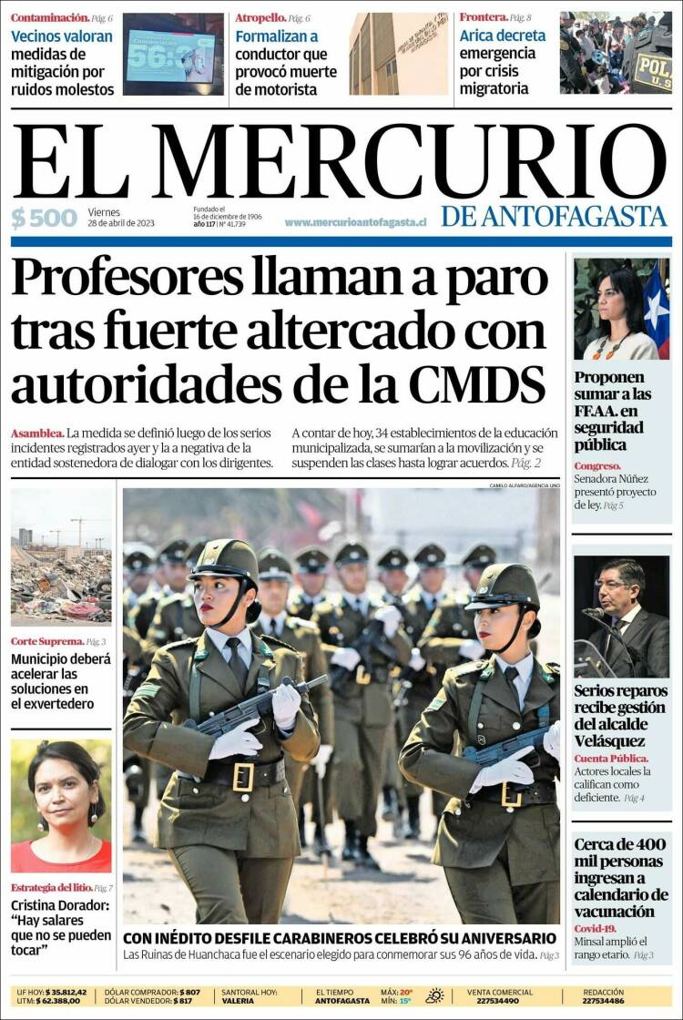 Portada de El Mercurio de Antofagasta (Chile)