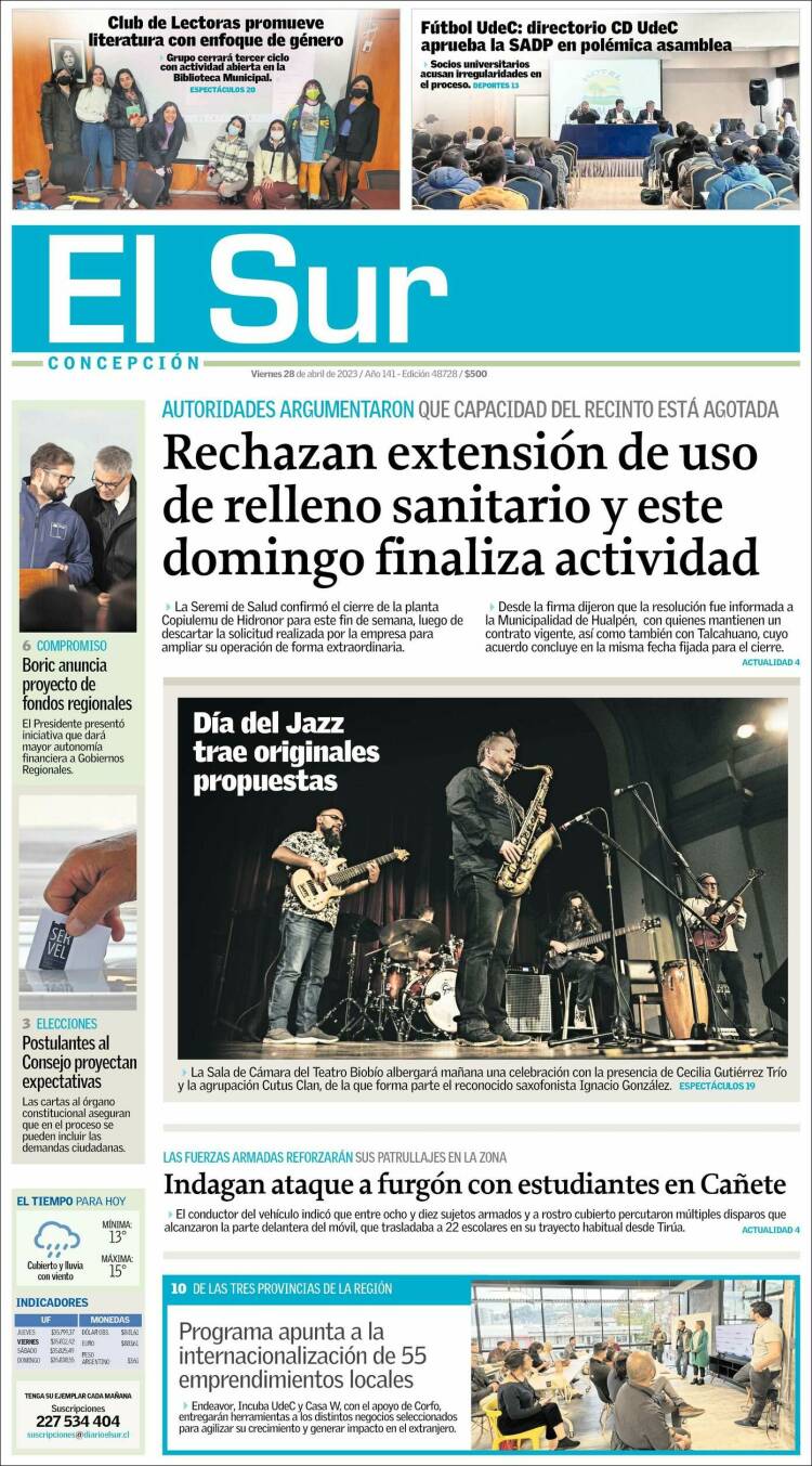 Portada de El Sur (Chile)