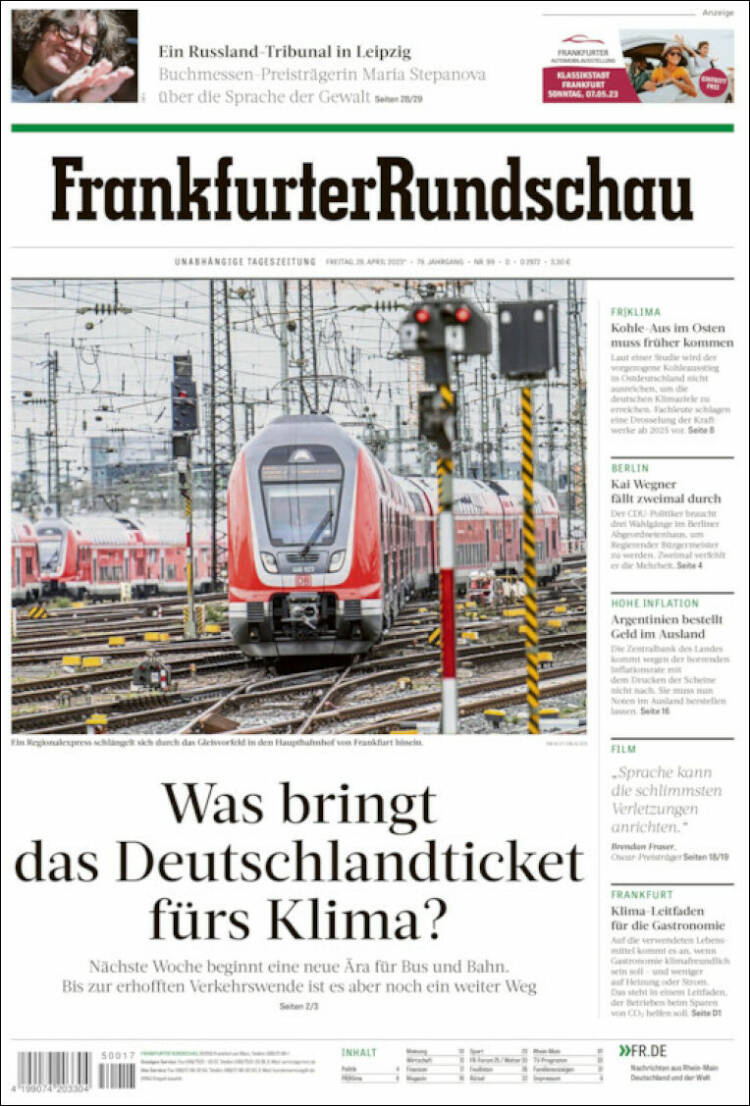 Portada de Frankfurter Rundschau (Alemania)