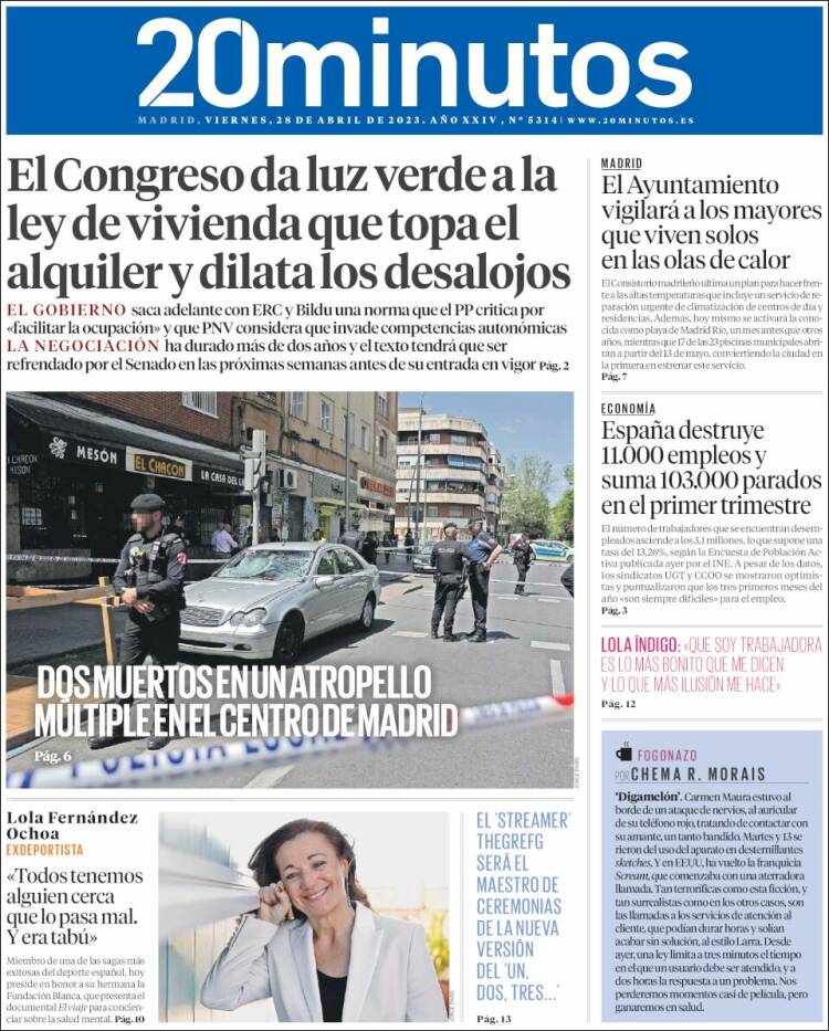 Portada de 20 Minutos - Madrid (Espa&ntilde;a)