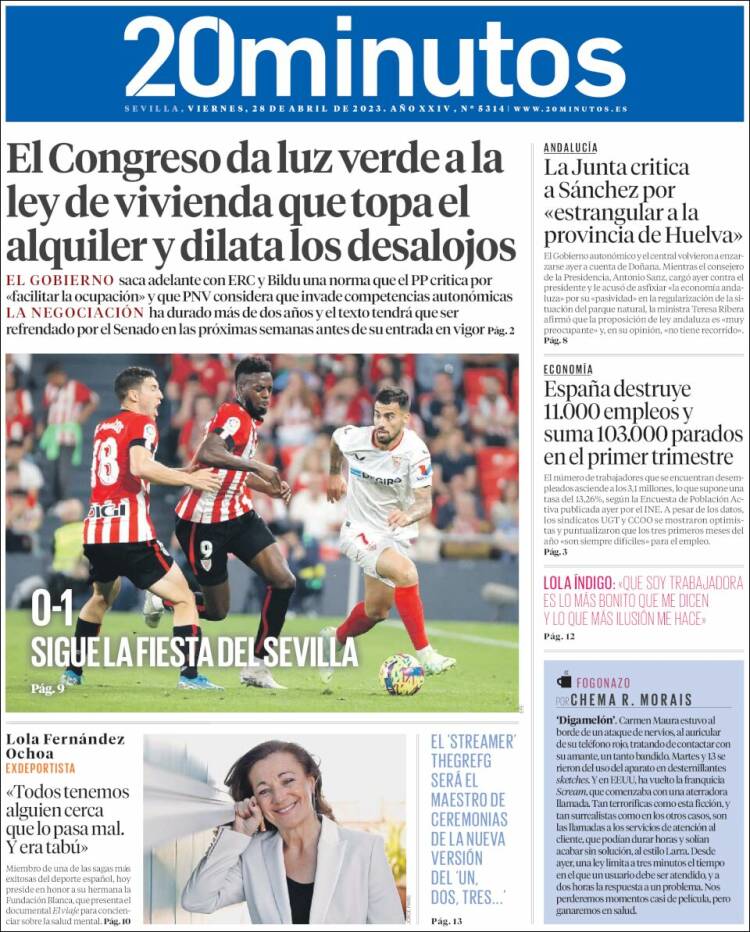 Portada de 20 Minutos - Sevilla (Espa&ntilde;a)