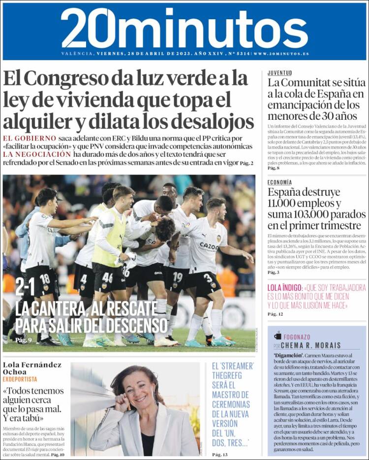 Portada de 20 Minutos - Valencia (Espa&ntilde;a)