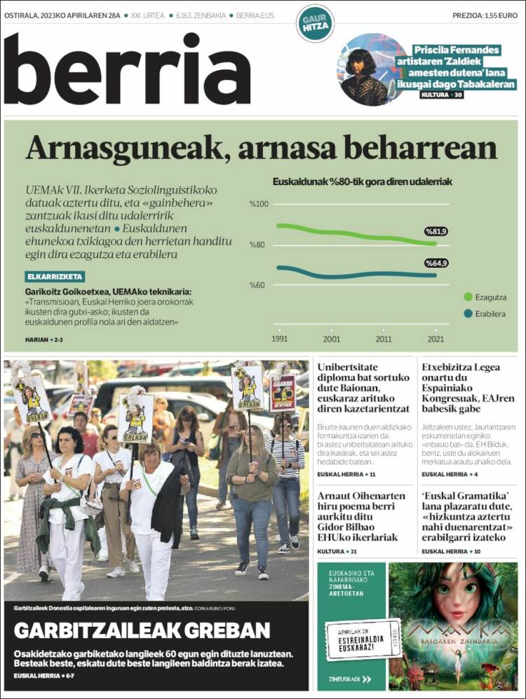 Portada de Berria (Espa&ntilde;a)