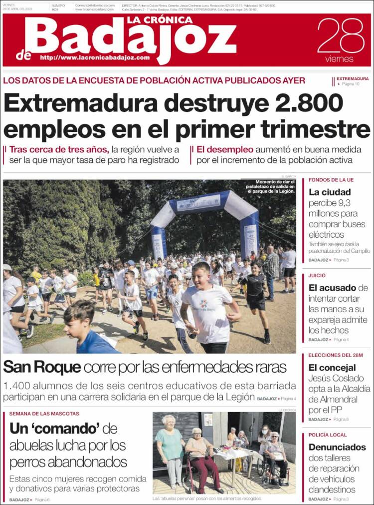 Portada de La Crónica de Badajoz (Espa&ntilde;a)