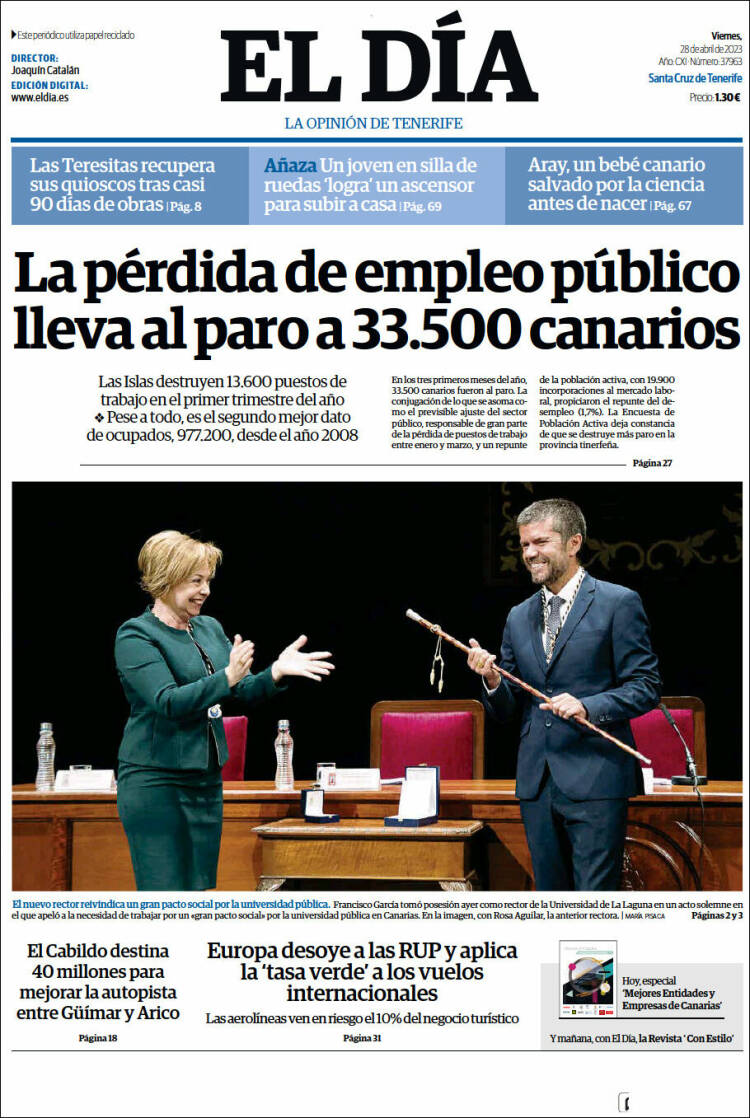 Portada de El Día (Espa&ntilde;a)