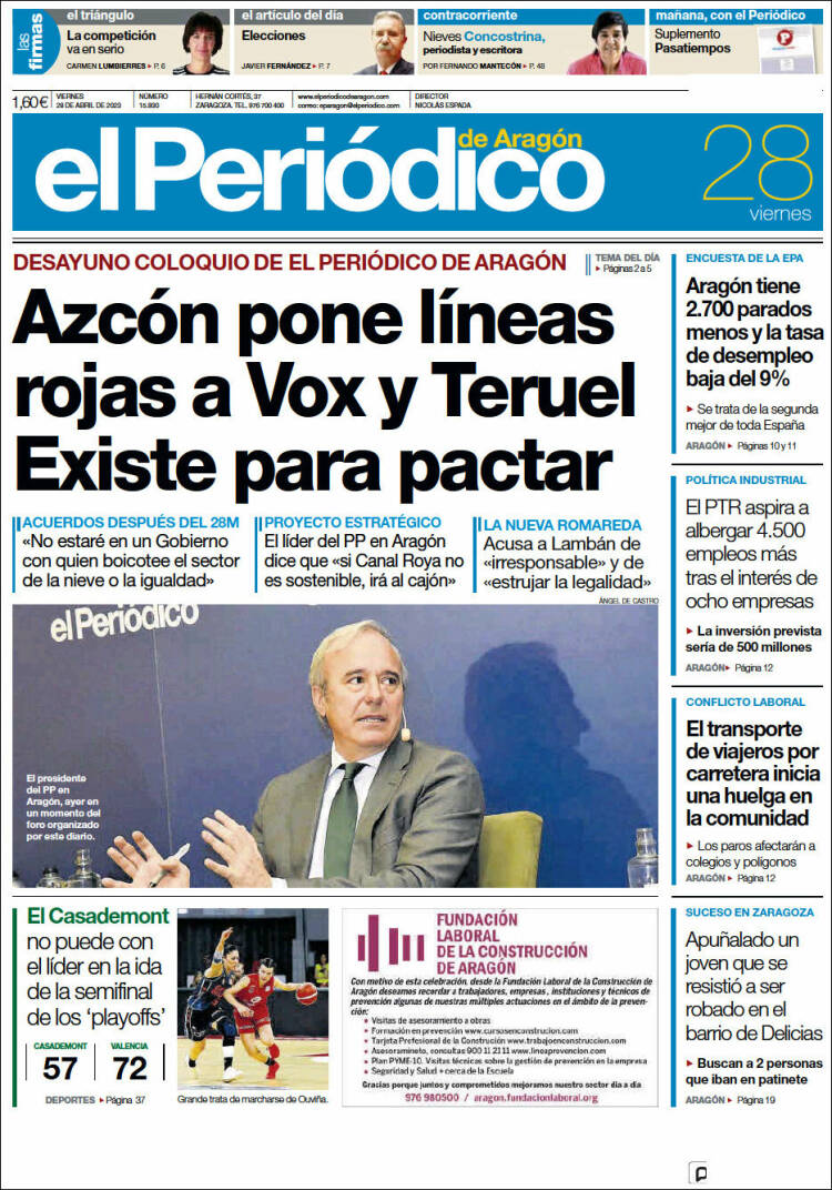 Portada de El Periódico de Aragón (Espa&ntilde;a)