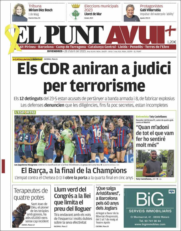 Portada de El Punt Avui (Espa&ntilde;a)