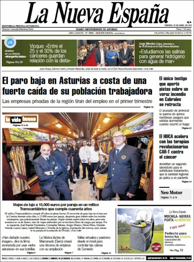 Portada de La Nueva España (Espa&ntilde;a)