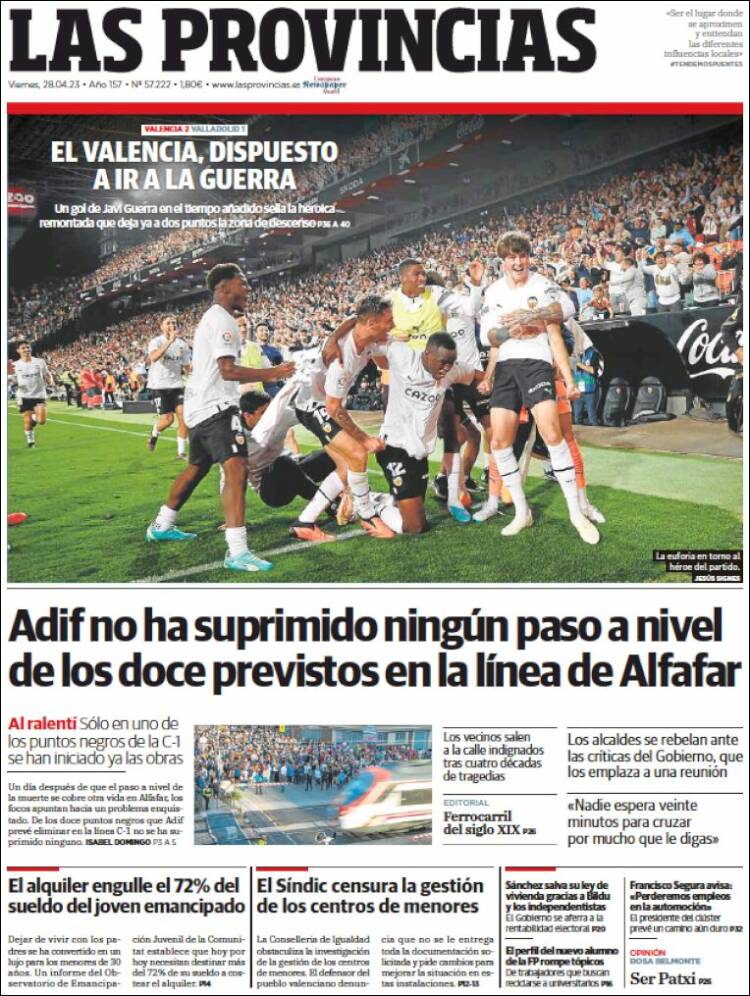 Portada de Las Provincias (Espa&ntilde;a)