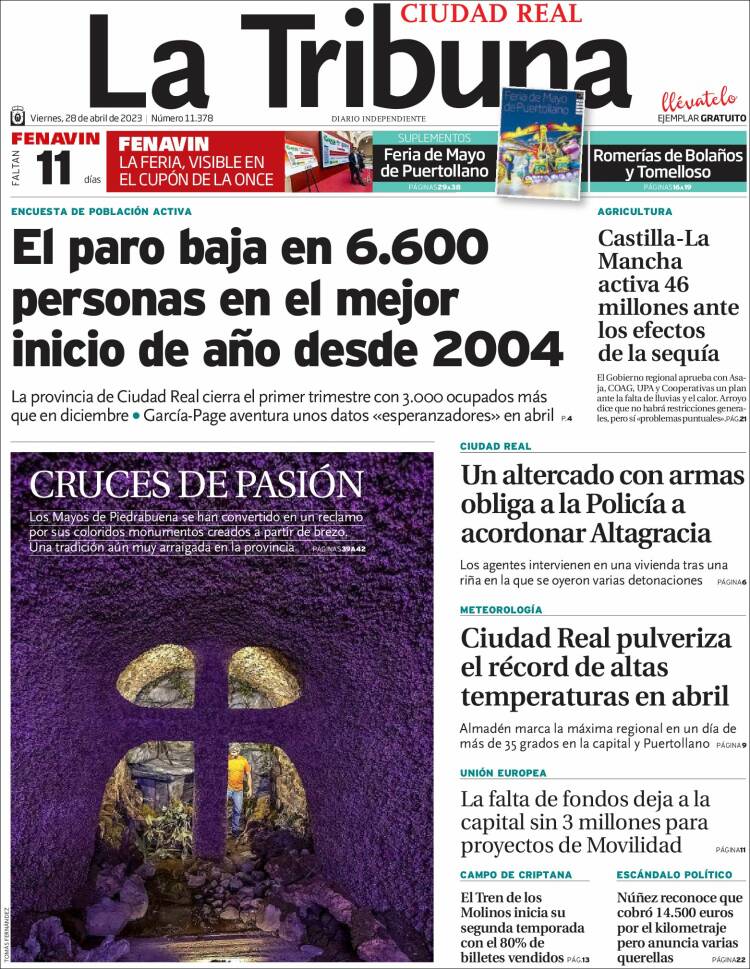 Portada de La Tribuna de Ciudad Real (Espa&ntilde;a)