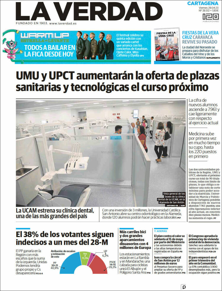 Portada de La Verdad de Cartagena (Espa&ntilde;a)