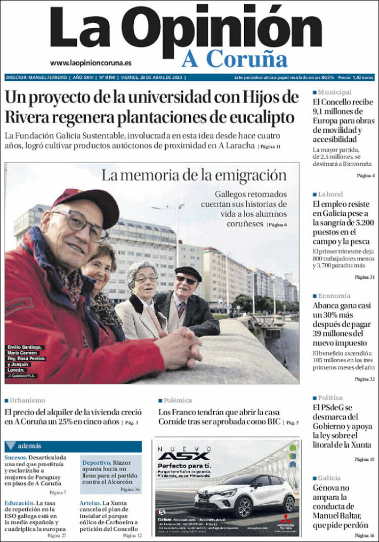 Portada de La Opinión de A Coruña (Espa&ntilde;a)