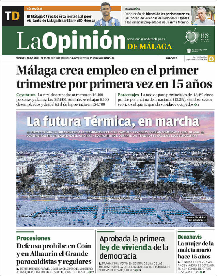 Portada de La Opinión de Málaga (Espa&ntilde;a)