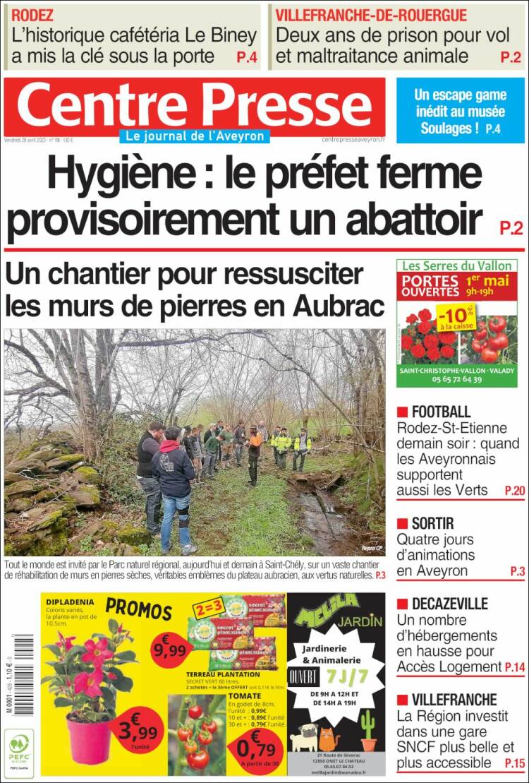 Portada de Centre Presse (Francia)