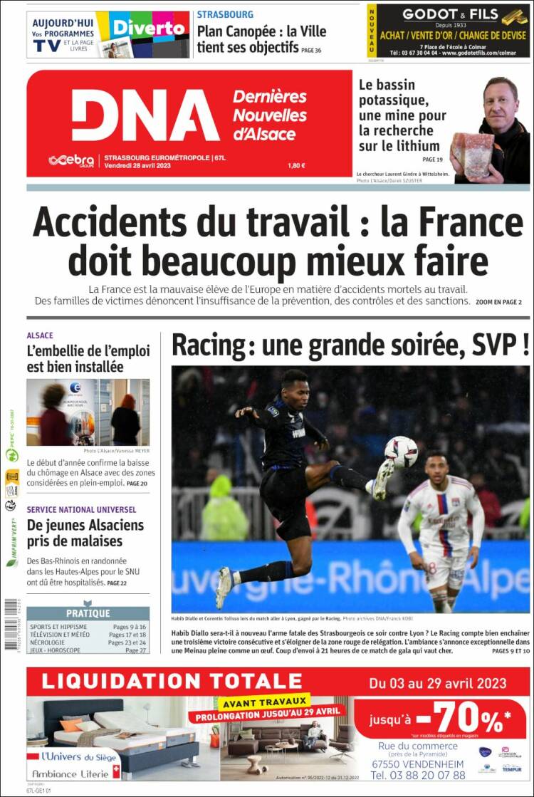 Portada de Les Dernières Nouvelles d'Alsace (Francia)