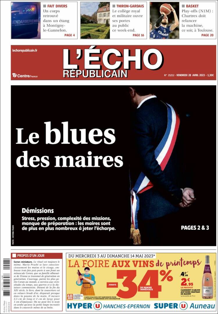 Portada de L'Echo Républicain (Francia)
