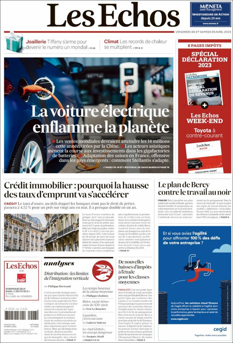 Portada de Les Echos (Francia)