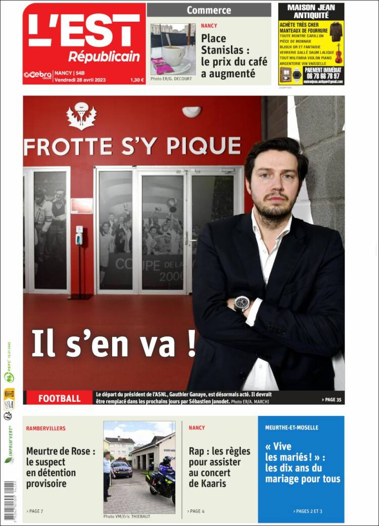 Portada de L'Est Republicain (Francia)