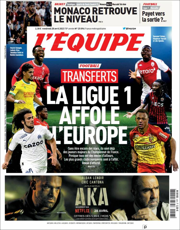 Portada de L'Equipe (Francia)