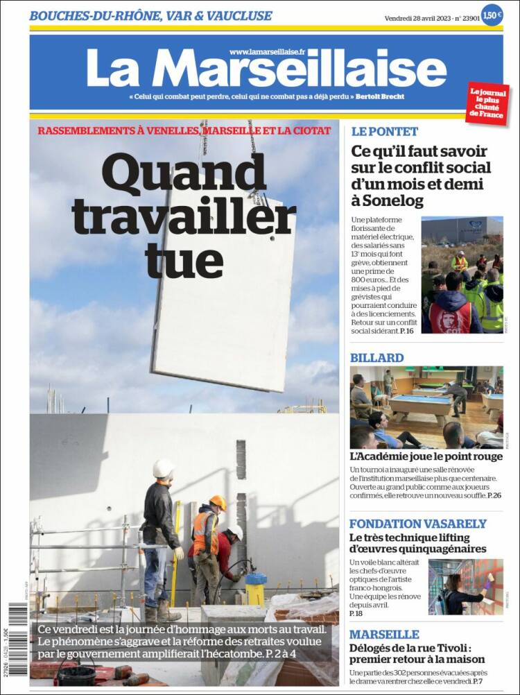 Portada de La Marseillaise (Francia)