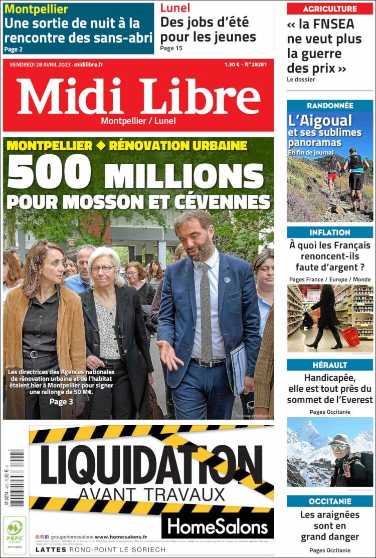 Portada de Midi Libre (Francia)