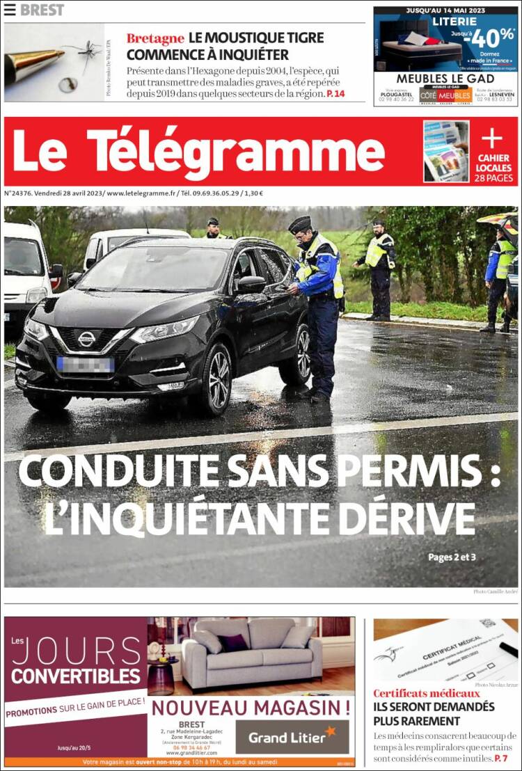 Portada de Télégramme (Francia)