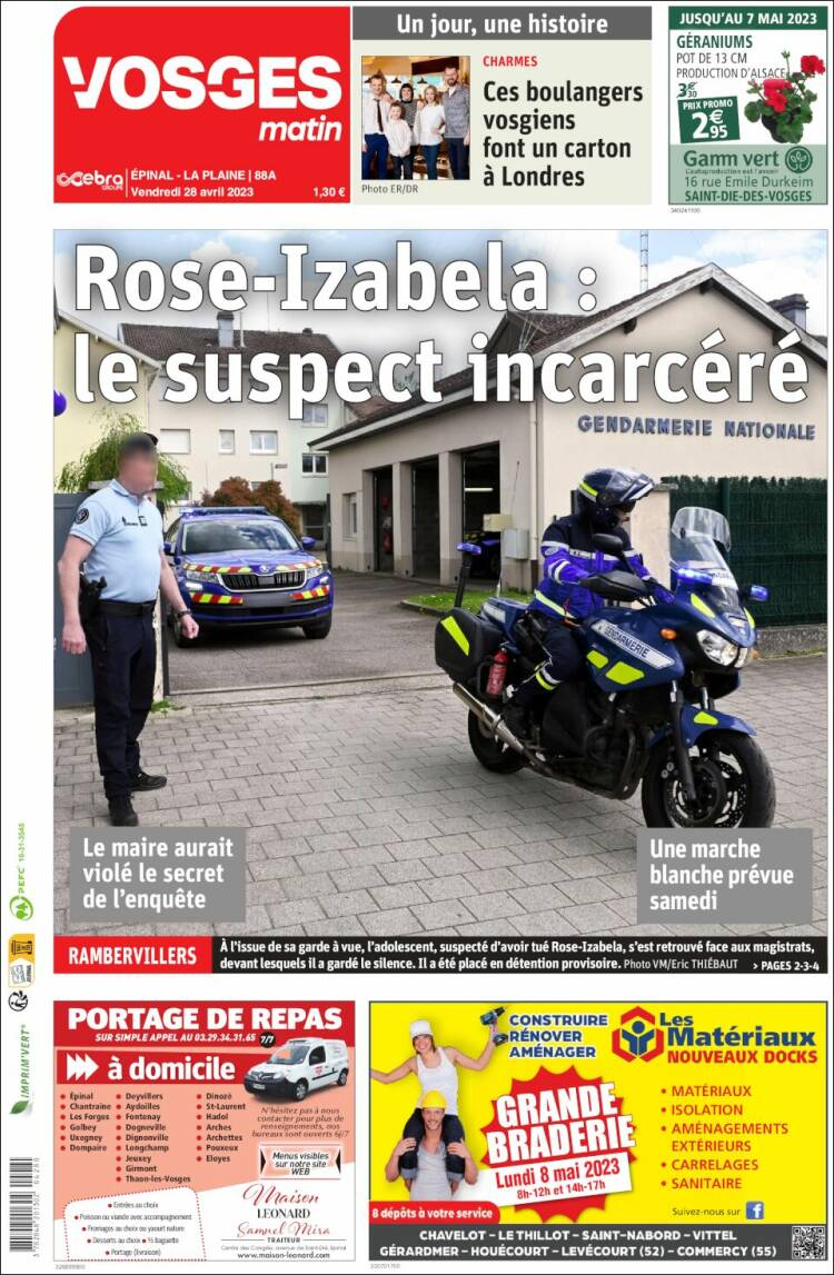 Portada de Vosges Matin (Francia)