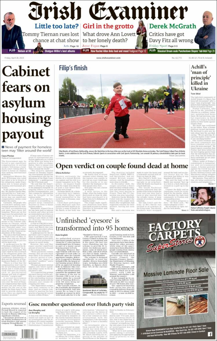 Portada de Irish Examiner (Irlande)