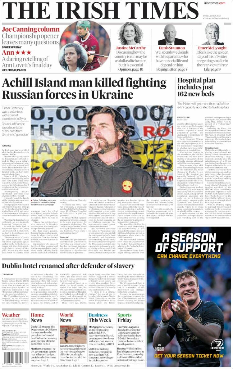 Portada de Irish Times (Irlanda)