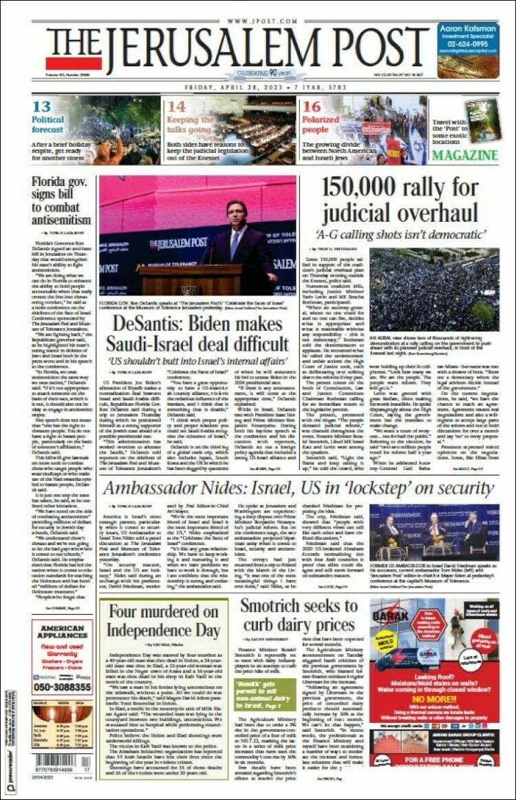 Portada de The Jerusalem Post (Isra&euml;l)