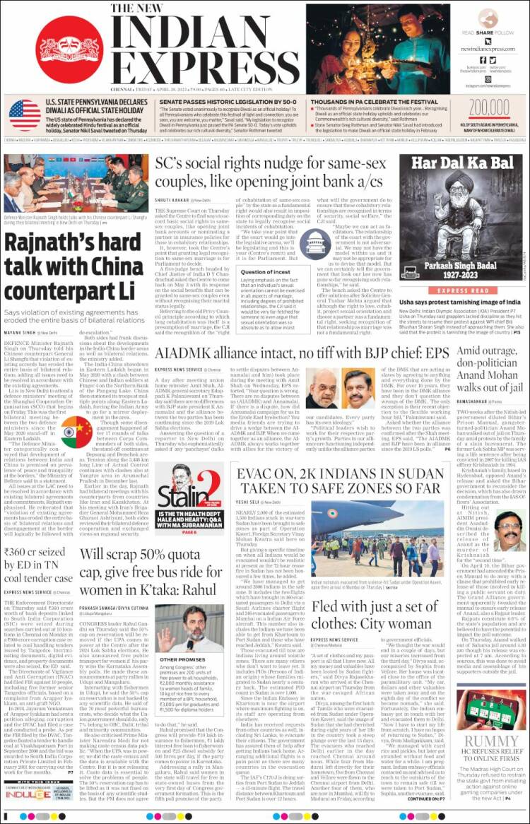Portada de New Indian Express (Inde)