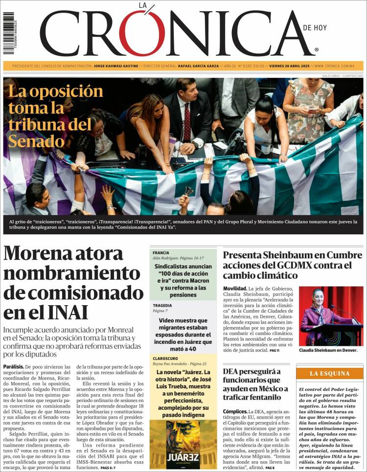 Portada de La Crónica de Hoy (México)