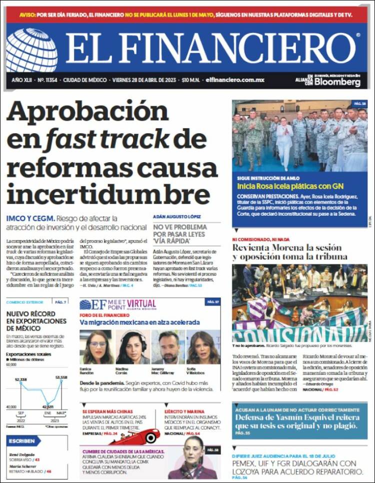 Portada de El Financiero (México)