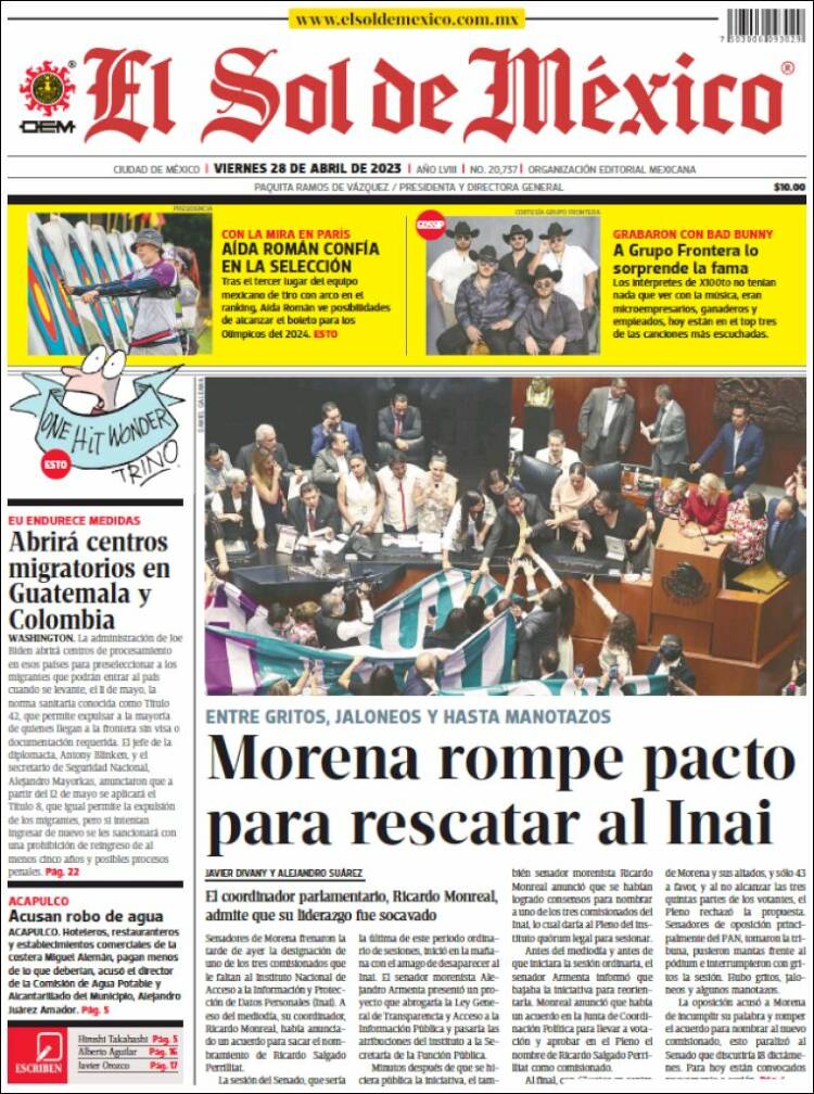 Portada de El Sol de México (México)