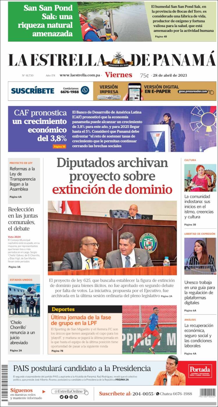 Portada de La Estrella de Panamá (Panam&aacute;)