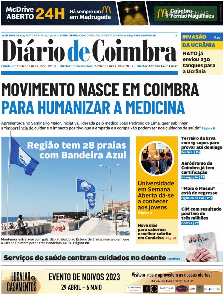 Portada de Diário de Coimbra (Portugal)