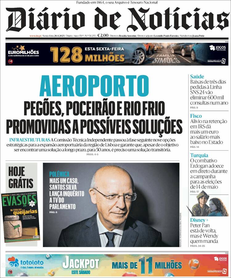 Portada de Diário de Noticias (Portugal)